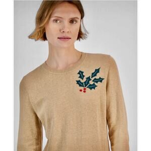 Tommy Hilfiger Women’s Beige Crew Neck Holy Sweater Size M, Long Sleeves